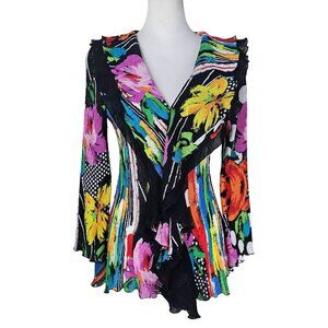 Artsy Crinkle Knit Floral Topper S Cascade Front Abstract Patchwork Watercolor